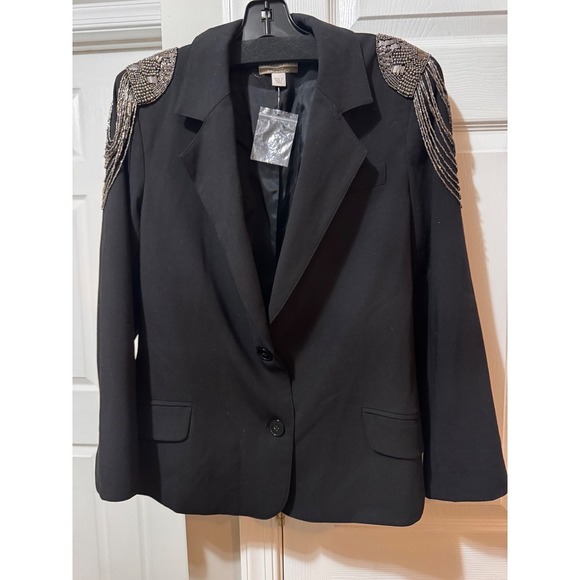 Boston Proper Andrea Behar Embellished Shoulder Blazer Jacket Black Size 12 - Picture 1 of 7